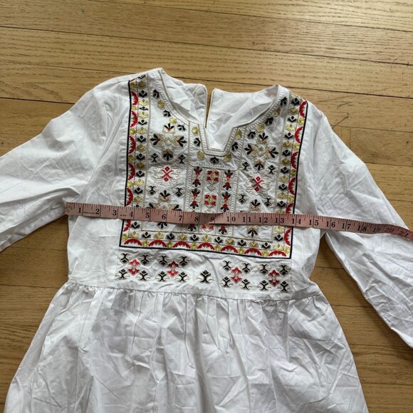 Embroidered Floral 3/4 Sleeves Tunic Dress Women's Ethnic Lightweight Boho White - Picture 9 of 10